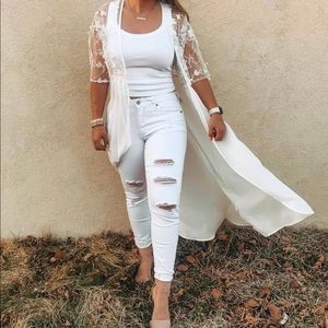 White floral lace kimono